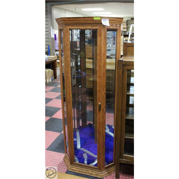 WOODEN CORNER CURIO CABINET 31" X 21" X 74"