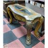 Image 1 : STONE/GLASS TOP ENTRYWAY TABLE WITH WOOD CARVED
