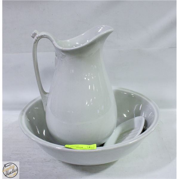 LOT OF WASHSTAND BOWL,PITCHER SOAP DISH