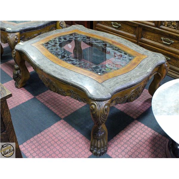 STONE/GLASS TOP COFFEE TABLE 52" X 40" X 20"