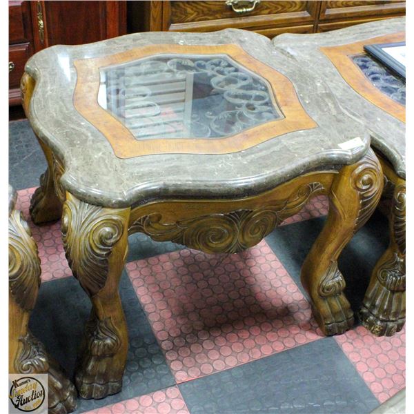 STONE/GLASS TOP SIDE TABLE 30" X 32" X 24"
