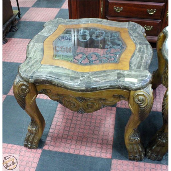 STONE/GLASS TOP SIDE TABLE 30" X 32" X 24"