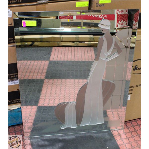 VINTAGE ART DECO STYLE MIRROR- 30" X 24"- SIGNED