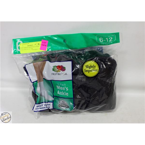 BLACK ANKLE SOCKS 6-12 SIZE 6-PACK FRUIT OF THE
