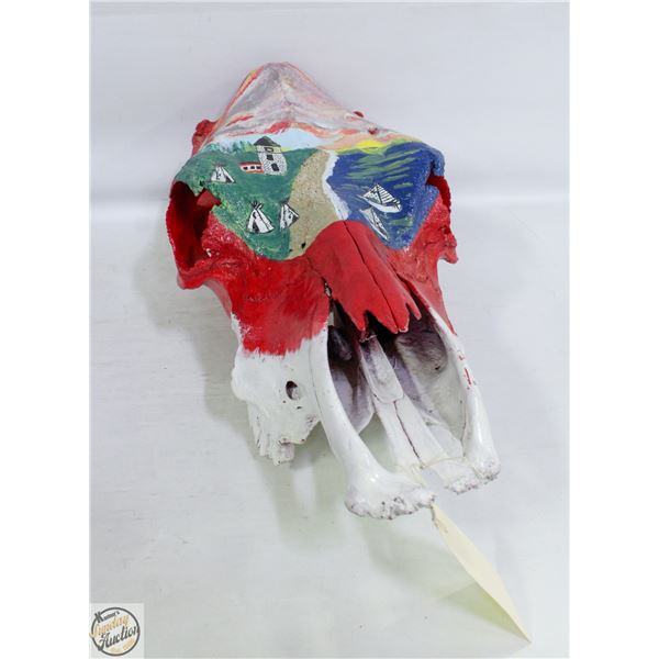 ABORIGINAL PAINTED FOLK ART SKULL ART PIECE