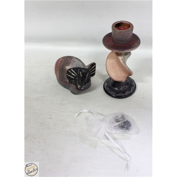 MATCHING CARVED STONE ELEPHANT TRINKET