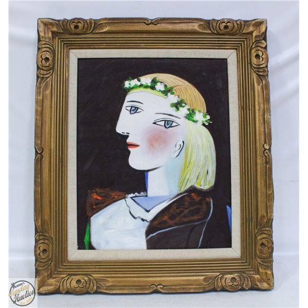FRAMED OIL PAINTED COPY OF PICASSO'S "MARIE-