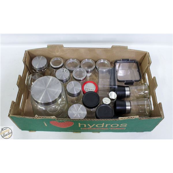 FLAT WITH COLLECTION OF FOOD & SPICE STORAGE