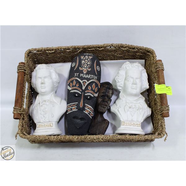BASKET WITH 2 BUSTS (MOZART AND BEETHOVEN),