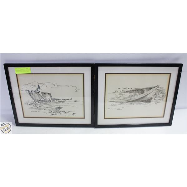 2 PEN ETCHING OF PRINCE EDWARD ISLAND OLD BOAT & S