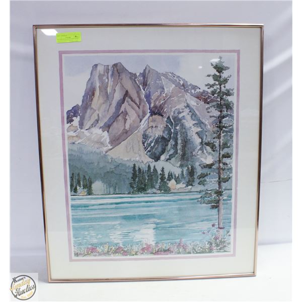 WATERCOLOR MOUNTAINT SCENE PAINTING SIGNED 29"X24