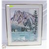 Image 1 : WATERCOLOR MOUNTAINT SCENE PAINTING SIGNED 29"X24