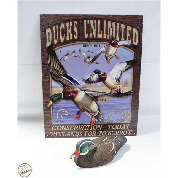 HAND CARVED SIGNED DUCK & DUCKS UNLIMITED