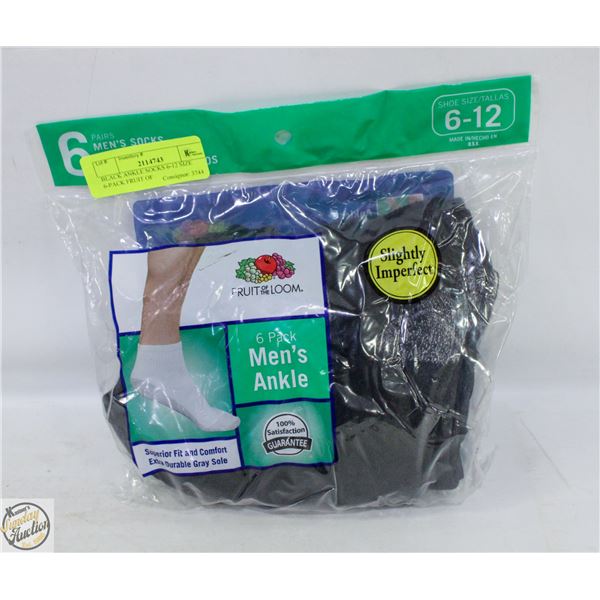 BLACK ANKLE SOCKS 6-12 SIZE 6-PACK FRUIT OF