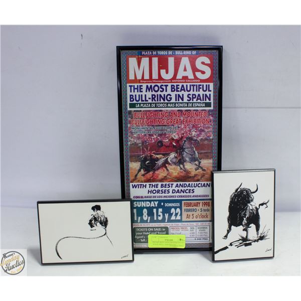 MIJARS BULL-RING POSTER WITH 2 WOOD BULL AND MATAD
