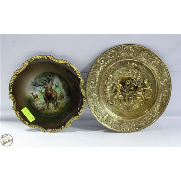 BUCK+DOE IMAGERY GOLD EDGED SERVING PLATTER +