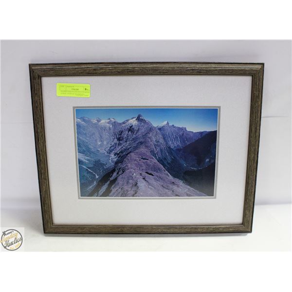 FRAMED MOUNTAIN PHOTOGRAPH AERIAL VIEW OF MACKINNO