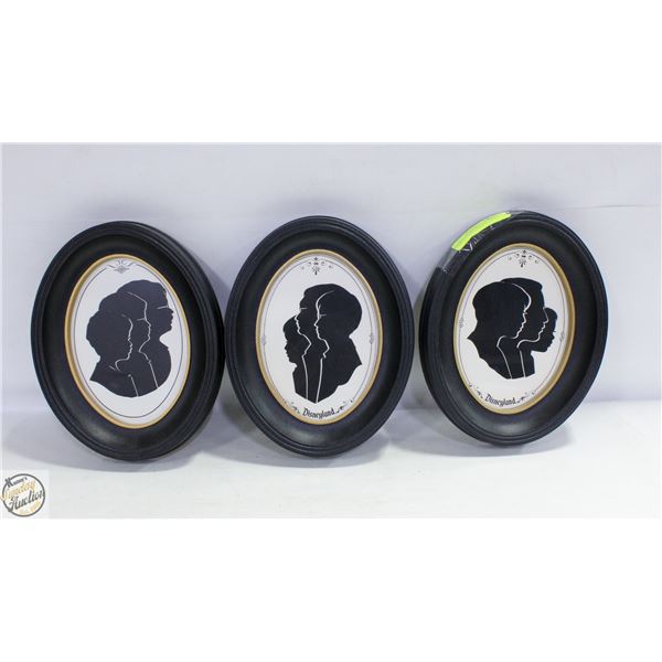 3 FRAMED DISNEYLAND SILHOUTTE FRAMED PICTURES