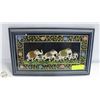 Image 1 : DECORATED ELEPHANTS PAINTS ON FABRIC FRAMED 16"X1