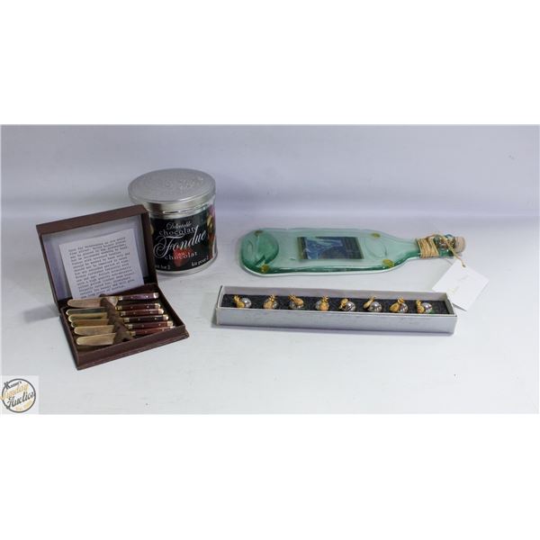 LOT OF PINAPPLE NAME CARD HOLDER, VINTAGE BUTTER K