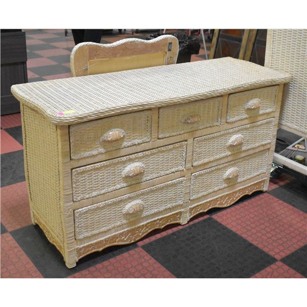 WICKER 7 DRAWER DRESSER/MIRROR- 56" X 30" X 22"