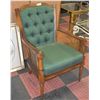 Image 1 : VINTAGE WOODEN ARM CHAIR GREEN UPHOLSTERED CUSHION