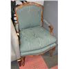 Image 1 : VINTAGE FRENCH STYLE ARMCHAIR IN GREEN FABRIC