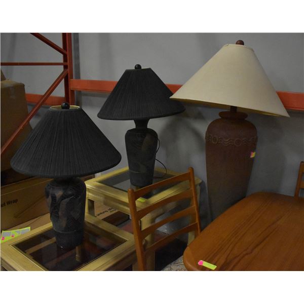 3 GREEN ART DECO LAMPS
