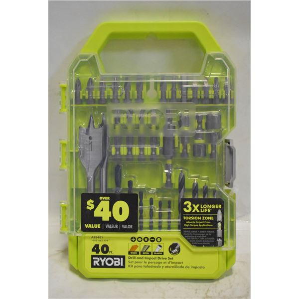 NEW RYOBI 40PC DRILL & IMPACT DRIVER SET