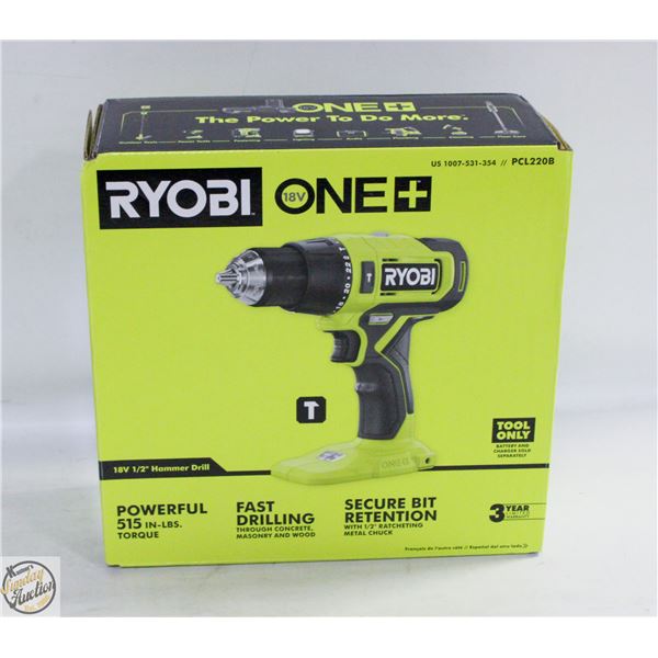 NEW RYOBI ONE 18 VOLT 1/2 HAMMER DRILL