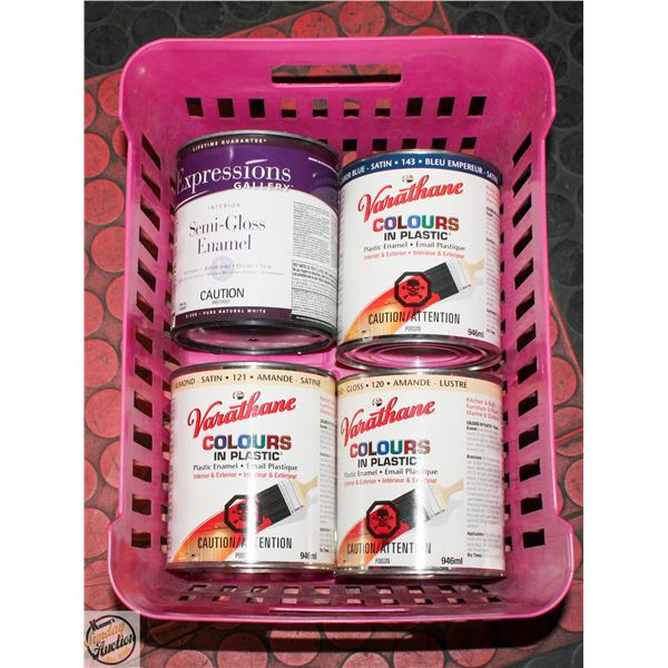 4 CANS OF UNUSED ASSORTED PAINT