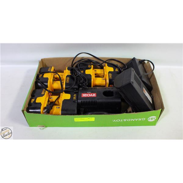 RYOBI 18V BATTERIES AND CHARGERS
