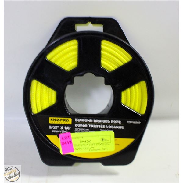 NEW SHOPRO 5/32 X 66FT DIAMOND BRAIDED ROPE YELLOW