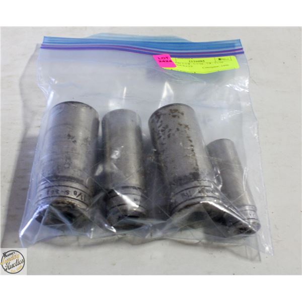 SNAP-ON 1-1/8 , 1-1/16 , 7/8 , 11/16 DEEP SOCKETS