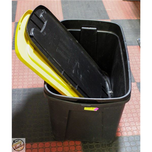 TWO EXTRA LARGE 120 LITER BLACK TOTES WITH