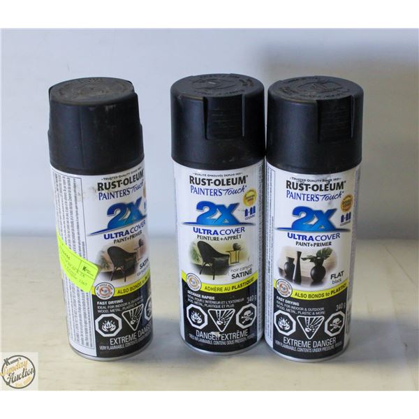 LOT OF RUST-OLEUM BLACK 2X ULTRACOVER SPRAY PAINT