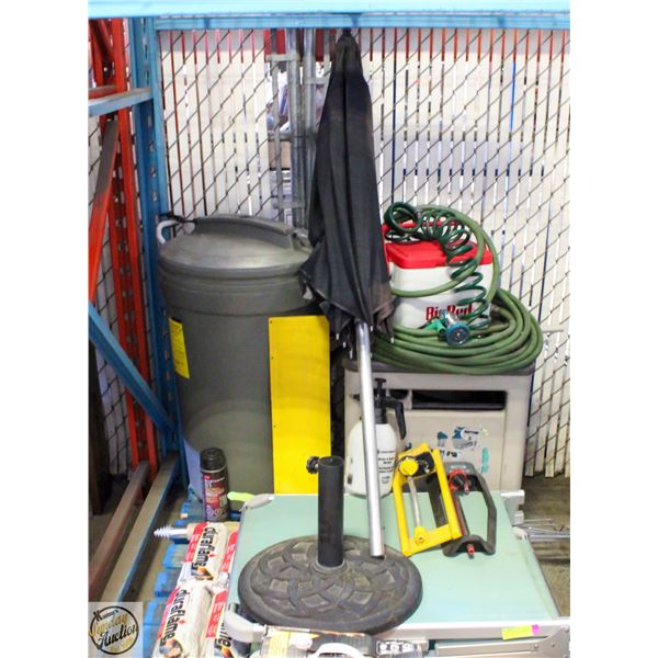 ESTATE PALLET WITH RUBBERMAID ANIMAL STOPPER-