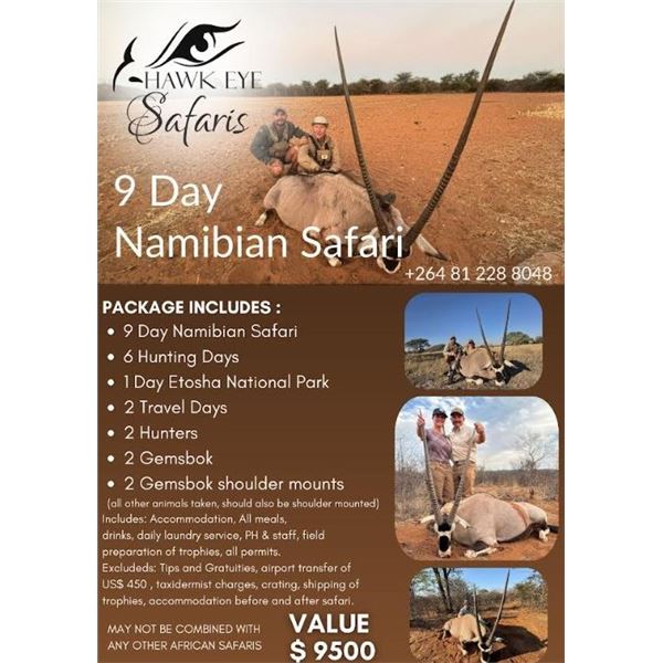 9 DAY NAMIBIAN GEMSBOK HUNT FOR 2
