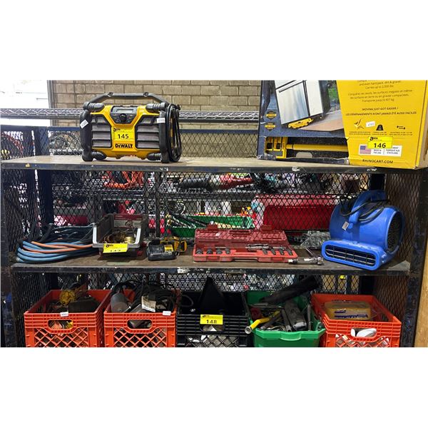 DEWALT IMPACT DRILL *NO BATTERY* DEWALT BATTERY CHARGER, AIR MOVER, HEAVY DUTY EXTENSION CORD,