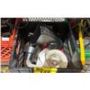 Image 4 : SHELF OF CHERNE TEST BALL PIPE PLUGS, PUMP SWITCHES, ASSORTED TAPES, CASTORS & MORE