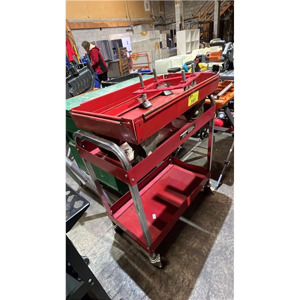 POWERBUILT ROLLING 2 TIER AUTOMOTIVE SERVICE CART & METAL 4 WHEEL DOLLY