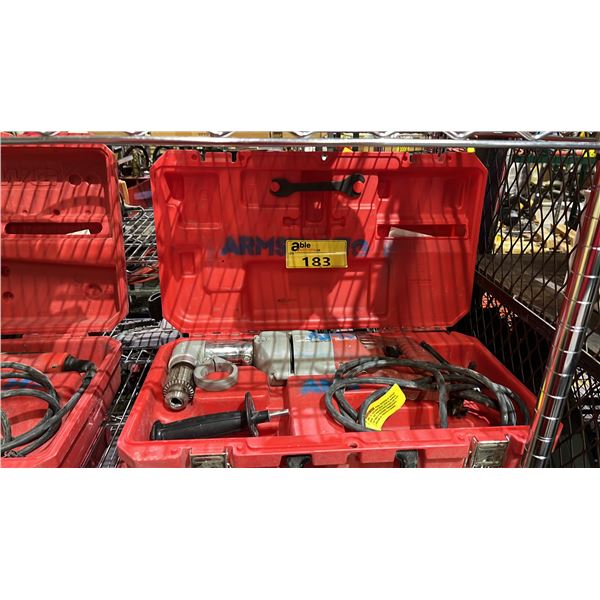 MILWAUKEE 1.2  HOLE HAWG RIGHT ANGLE DRILL IN A HARD TRANSPORT CASE