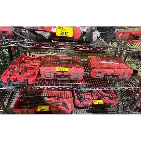 TWO MILWAUKEE ELECTRIC ROTARY HAMMERS IN HARD TRANSPORT CASES & A MILWAUKEE CARBIDE HOLE SAW KIT IN