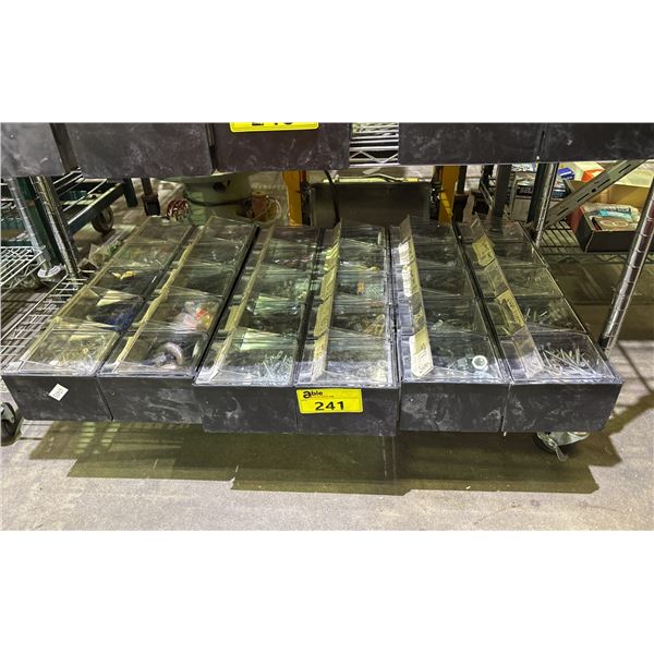 THREE POWER FIST TILT OUT STORAGE BINS WITH CONTENTS
