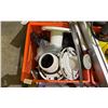 Image 4 : PALLET OF ASSORTED HARDWARE, RATCHET STRAPS, STRING WORK LIGHTS, HOSE, ELECTRIC SANDER & MORE *MUST