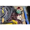 Image 7 : PALLET OF ASSORTED HARDWARE, RATCHET STRAPS, STRING WORK LIGHTS, HOSE, ELECTRIC SANDER & MORE *MUST
