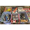 Image 1 : PALLET OF EXTENSION CORDS, ELECTRICAL COVERS, ASSORTED FUNNELS, LIGHT BULBS, HARDWARE & MORE *MUST