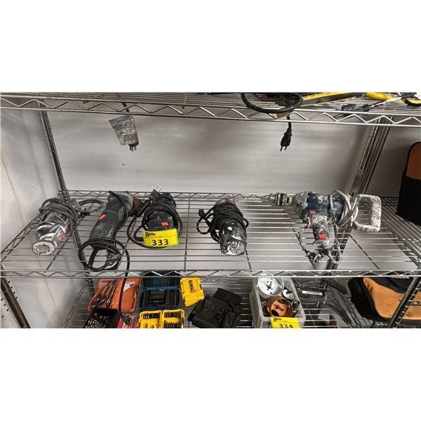 SHELF OF ELECTRIC SMALL HAND TOOLS - GRINDER, ROTO ZIP SPIRAL SAWS, ROTARY HAMMER