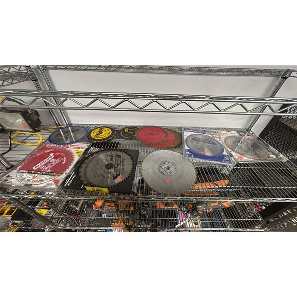 SHELF OF ASSORTED SAW BLADES