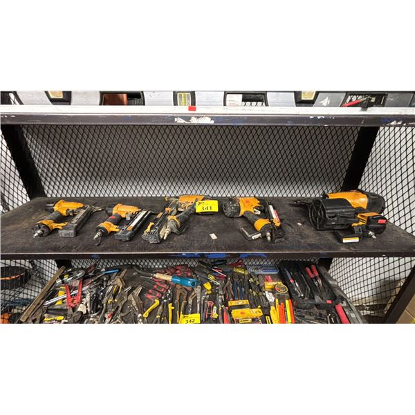 SHELF OF ASSORTED BOSTITCH PNEUMATIC NAILERS